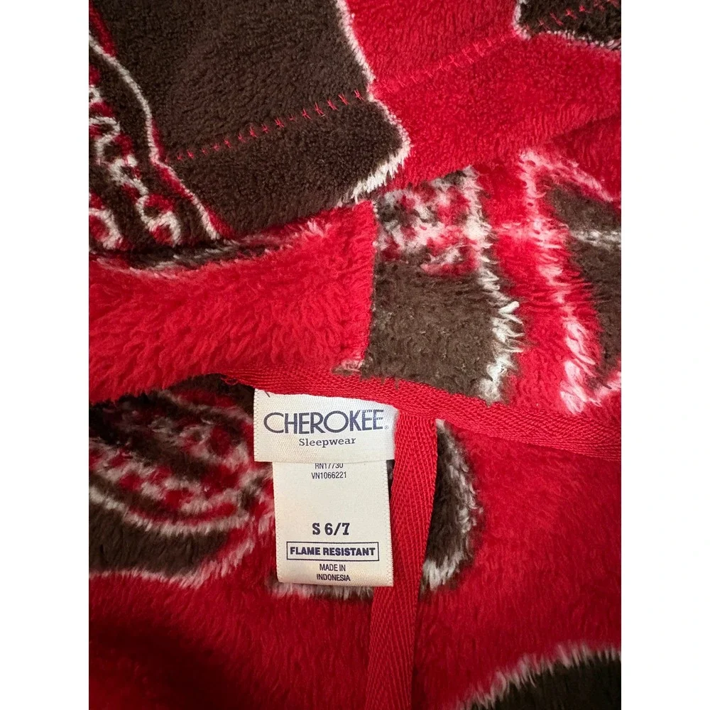 Cherokee Boys Red Football Fleece Hooded Bathrobe Robe Size S 6/7